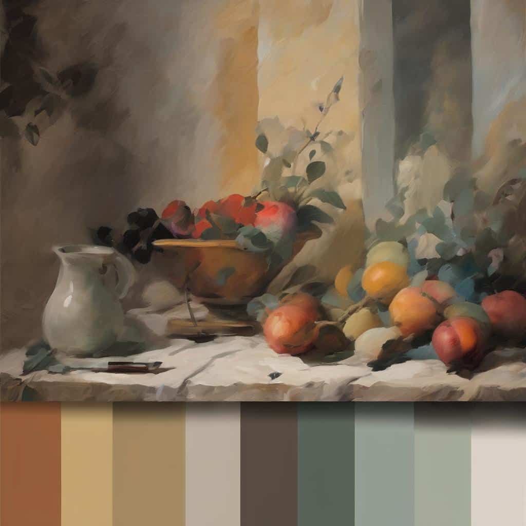 λαϊκός πίνακας με φρούτα και κεραμικά, σύγχρονη καλλιτεχνική δημιουργία, εικαστικές εξελίξεις σήμερα.